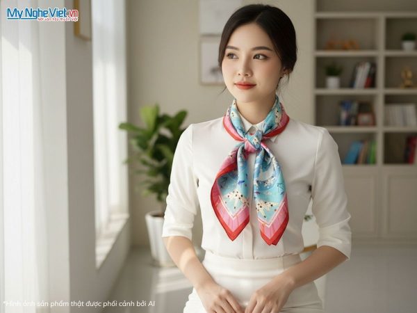 Khăn vuông lụa tơ tằm họa tiết nghệ thuật