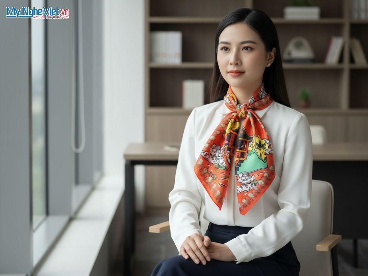 Khăn vuông lụa tơ tằm họa tiết nghệ thuật
