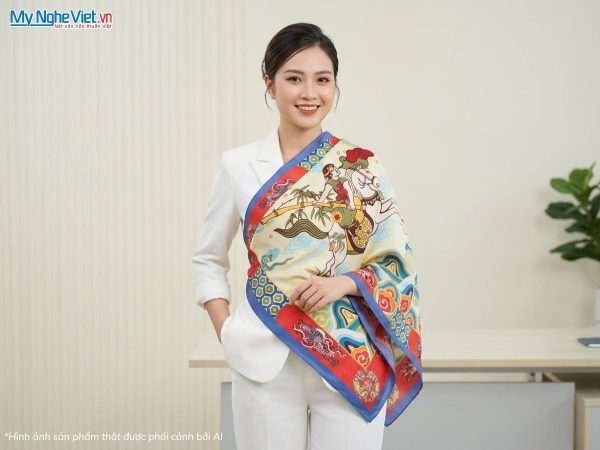Khăn vuông lụa tơ tằm họa tiết nghệ thuật
