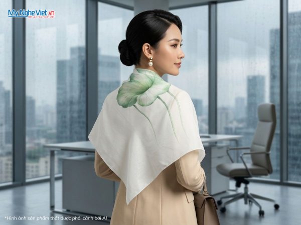 Khăn lụa vuông tơ tằm vẽ tay hoa sen