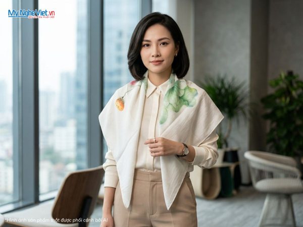 Khăn lụa vuông tơ tằm vẽ tay hoa sen