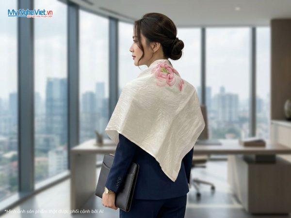 Khăn lụa vuông tơ tằm vẽ tay hoa sen