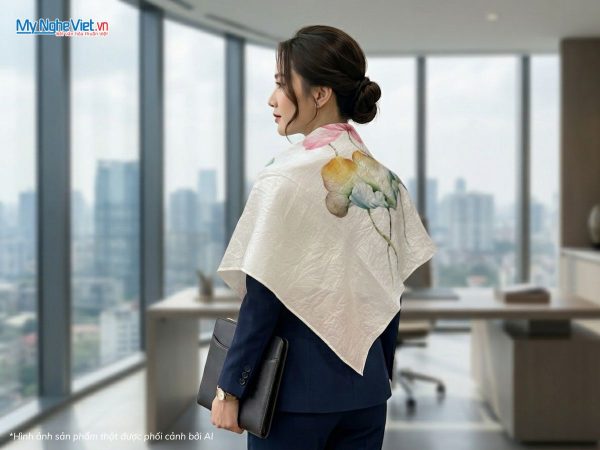 Khăn lụa vuông tơ tằm vẽ tay hoa sen