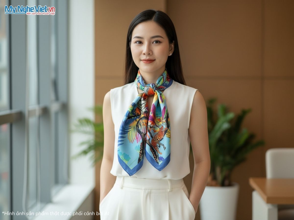 Khăn vuông lụa tơ tằm họa tiết nghệ thuật