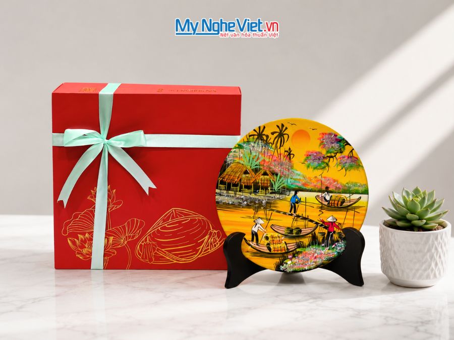 Tranh Đĩa Sơn Mài Đồng Quê