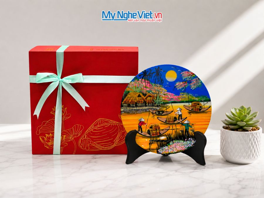 Tranh Đĩa Sơn Mài Đồng Quê