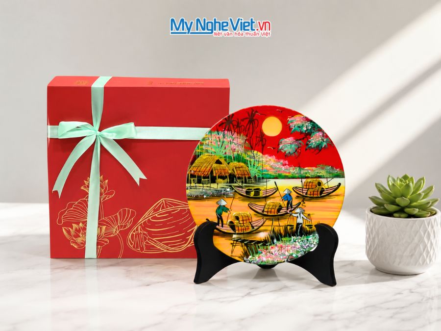 Tranh Đĩa Sơn Mài Đồng Quê