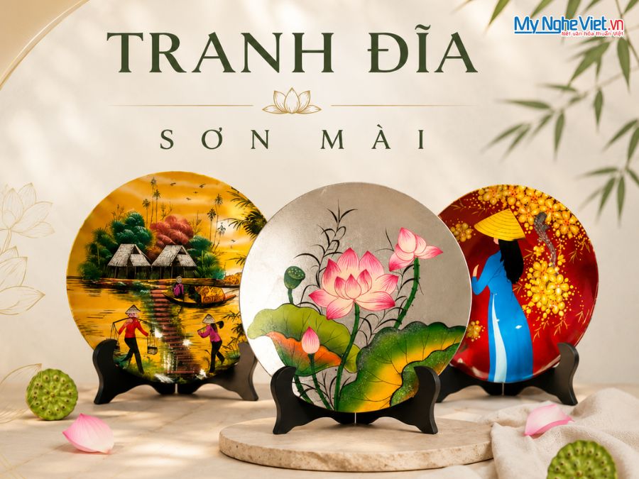Quà tặng tranh đĩa sơn mài biểu tượng VIệt. Món quà trường tồn ý nghĩa cho người nước ngoài
