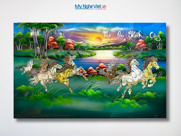 Tranh Mã Đáo Thành Công Cẩn Ốc Nền Xanh