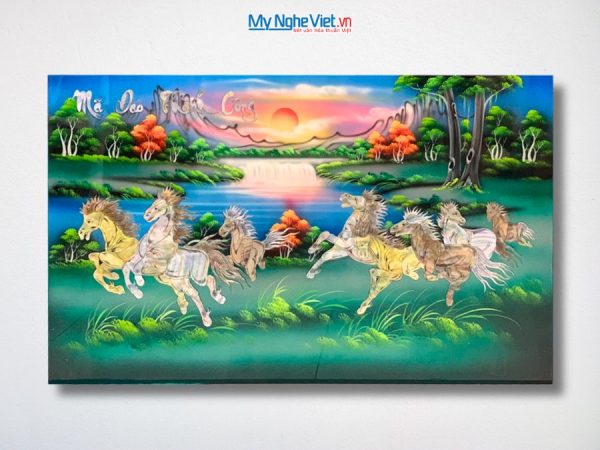 Tranh Mã Đáo Thành Công Cẩn Ốc Nền Xanh