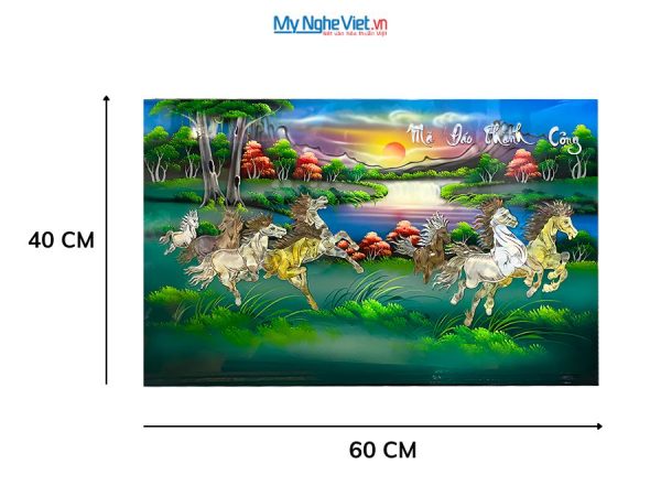 Tranh Mã Đáo Thành Công Cẩn Ốc Nền Xanh