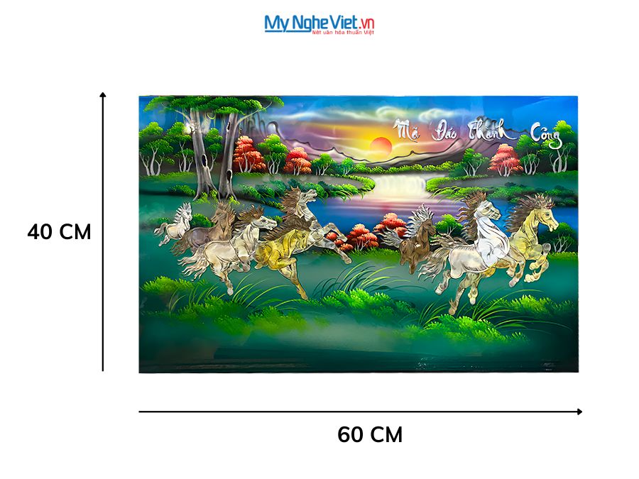 Tranh Mã Đáo Thành Công Cẩn Ốc Nền Xanh