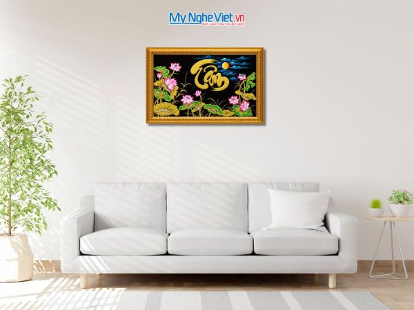 Tranh Sơn Mài Chữ Tâm Đắp Nổi Phù Điêu