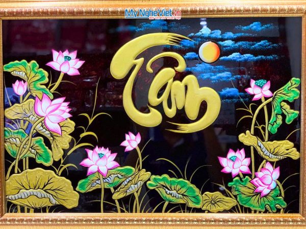 Tranh Sơn Mài Chữ Tâm Đắp Nổi Phù Điêu