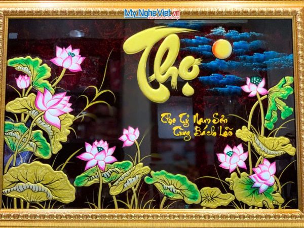 Tranh Sơn Mài Chữ Thọ Đắp Nổi Phù Điêu