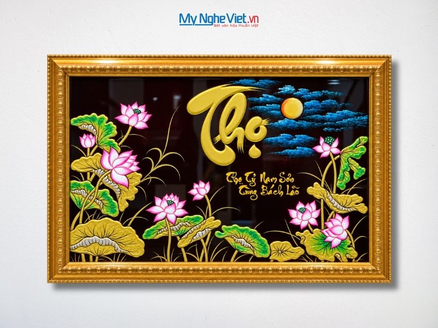 Tranh Sơn Mài Chữ Thọ Đắp Nổi Phù Điêu
