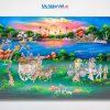 Tranh Sơn Mài Đồng Quê Cẩn Ốc Nền Xanh