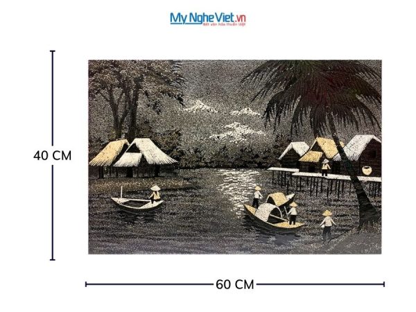 Tranh Sơn Mài Đồng Quê Đen Trắng Cẩn Trứng