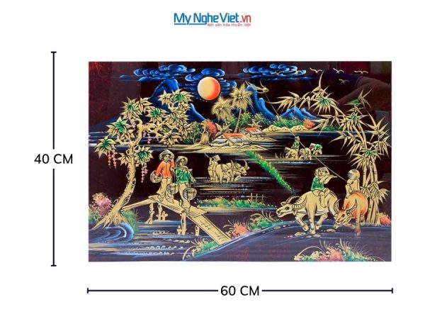 Tranh Sơn Mài Đồng Quê Đắp Nổi Phù Điêu