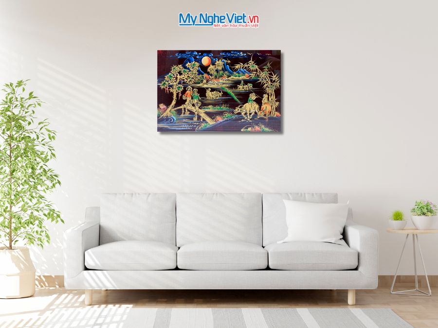 Tranh Sơn Mài Đồng Quê Đắp Nổi Phù Điêu