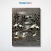 Tranh Sơn Mài Đồng Quê Đen Trắng Cẩn Trứng