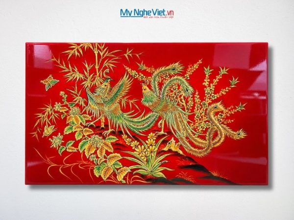 Tranh Sơn Mài Song Phượng Đắp Nổi Phù Điêu