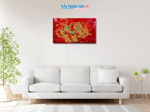 Tranh Sơn Mài Song Phượng Đắp Nổi Phù Điêu