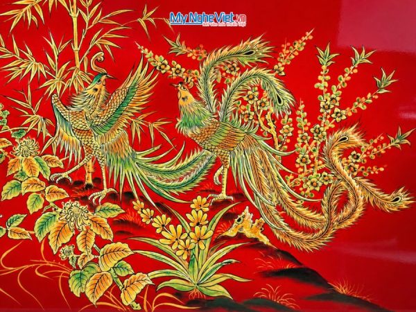Tranh Sơn Mài Song Phượng Đắp Nổi Phù Điêu