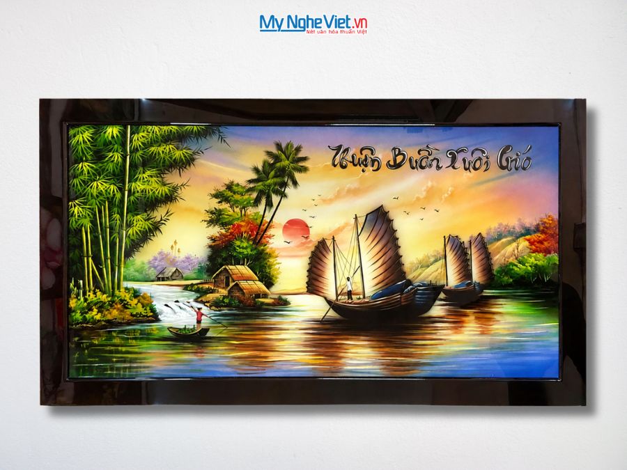 Tranh Sơn Mài Thuận Buồm Xuôi Gió Đắp Nổi