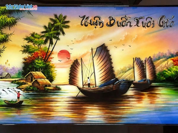 Tranh Sơn Mài Thuận Buồm Xuôi Gió Đắp Nổi
