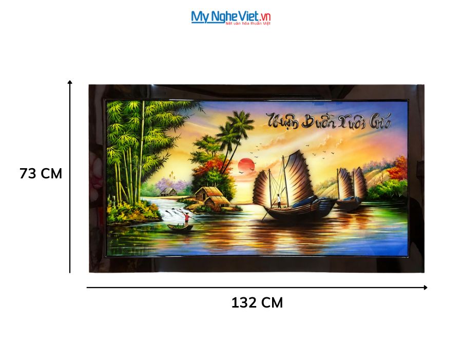 Tranh Sơn Mài Thuận Buồm Xuôi Gió Đắp Nổi