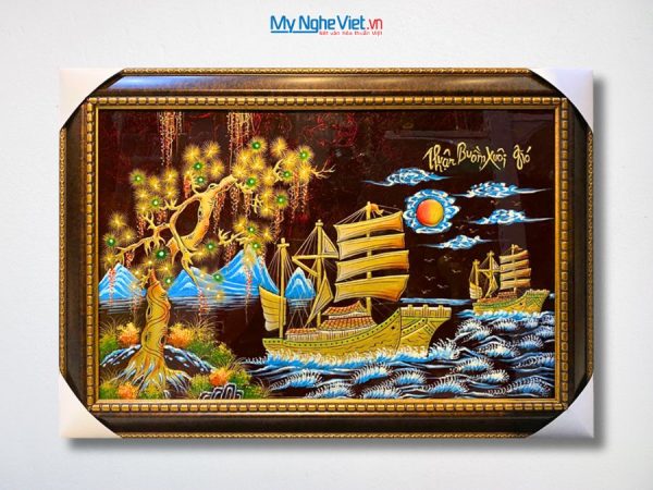 Tranh Sơn Mài Thuận Buồm Xuôi Gió Đắp Nổi Phù Điêu