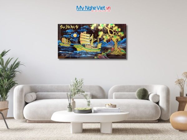 Tranh Sơn Mài Thuận Buồm Xuôi Gió Đắp Nổi Phù Điêu