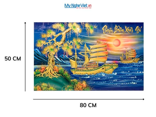 Tranh Sơn Mài Thuận Buồm Xuôi Gió Đắp Nổi Phù Điêu