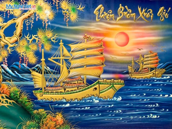 Tranh Sơn Mài Thuận Buồm Xuôi Gió Đắp Nổi Phù Điêu