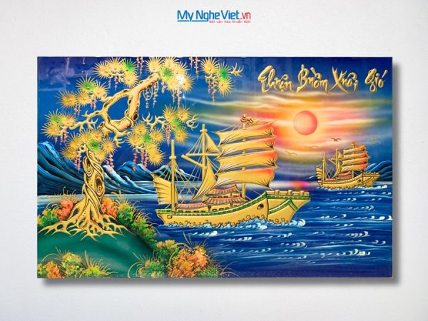 Tranh Sơn Mài Thuận Buồm Xuôi Gió Đắp Nổi Phù Điêu