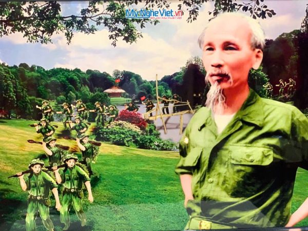 Tranh Sơn Mài Bác Hồ Hành Quân