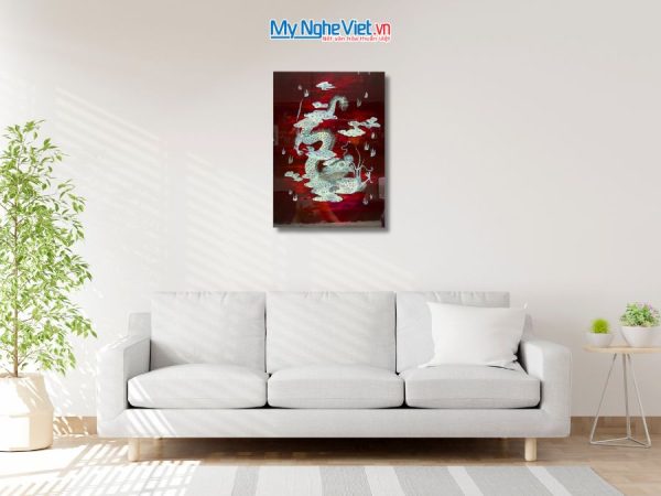 Tranh Sơn Mài Long Vân Hội Tụ Cẩn Ốc Chìm Nền Ấm