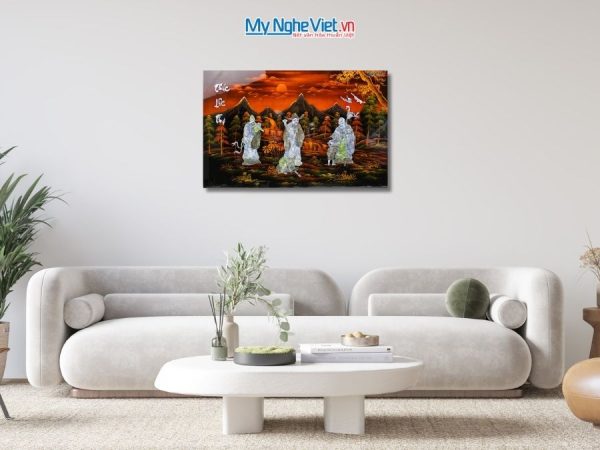 Tranh Sơn Mài Phúc Lộc Thọ Cẩn Ốc Nền Ấm