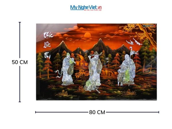 Tranh Sơn Mài Phúc Lộc Thọ Cẩn Ốc Nền Ấm