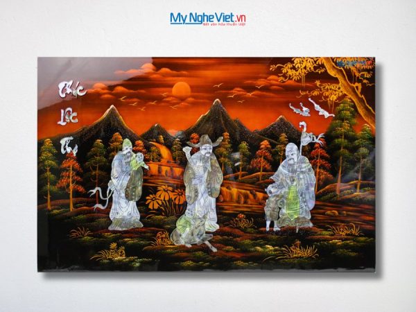 Tranh Sơn Mài Phúc Lộc Thọ Cẩn Ốc Nền Ấm