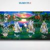 Tranh Sơn Mài Phúc Lộc Thọ Cẩn Ốc Nền Xanh