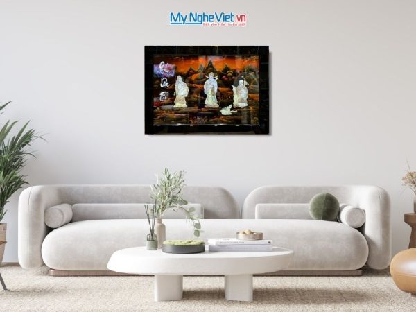 Tranh Sơn Mài Phúc Lộc Thọ Cẩn Ốc Nền Ấm