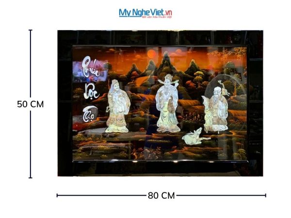 Tranh Sơn Mài Phúc Lộc Thọ Cẩn Ốc Nền Ấm