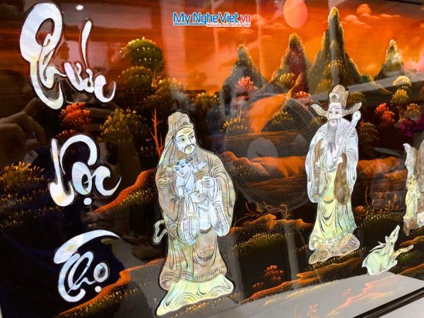 Tranh Sơn Mài Phúc Lộc Thọ Cẩn Ốc Nền Ấm