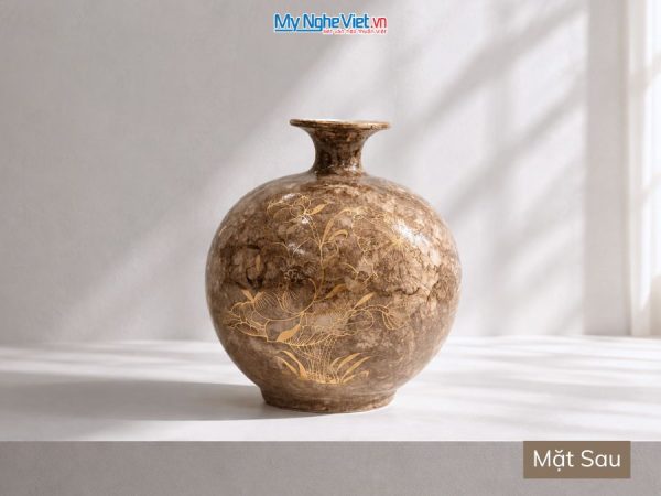 Bình Hút Tài Lộc Chim Công Hoa Sen Men Vân Đá Nâu