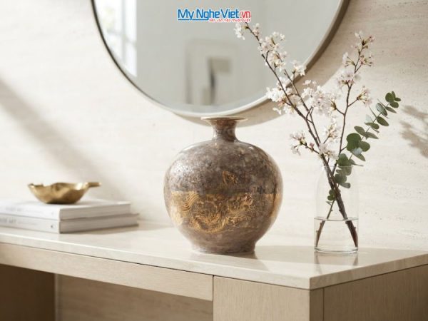 Bình Hút Tài Lộc Chim Công Hoa Sen Men Vân Đá Nâu
