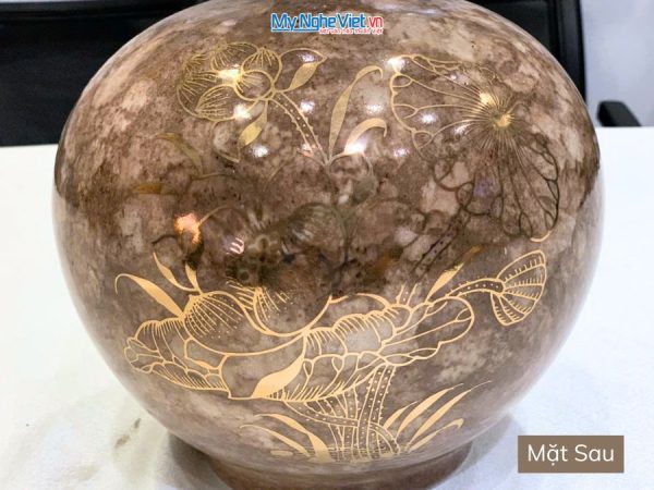 Bình Hút Tài Lộc Chim Công Hoa Sen Men Vân Đá Nâu