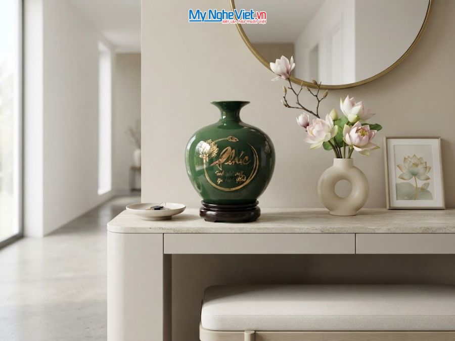 Bình Hút Tài Lộc Chữ Phúc Nền Xanh