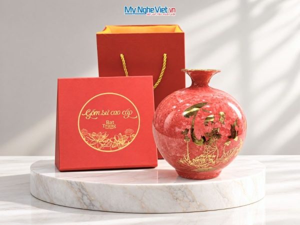 Bình Hút Tài Lộc Chữ Tài Lộc Men Vân Đá